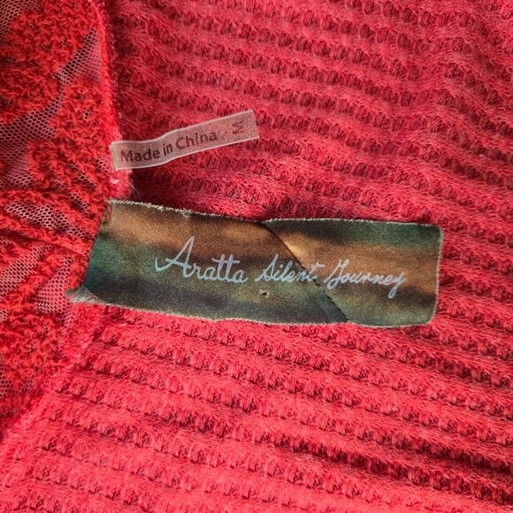 Aratta Silent Journey Cardigan Shawl Sweater Coral Lace Beaded Drape Boho Hippie - Picture 10 of 12